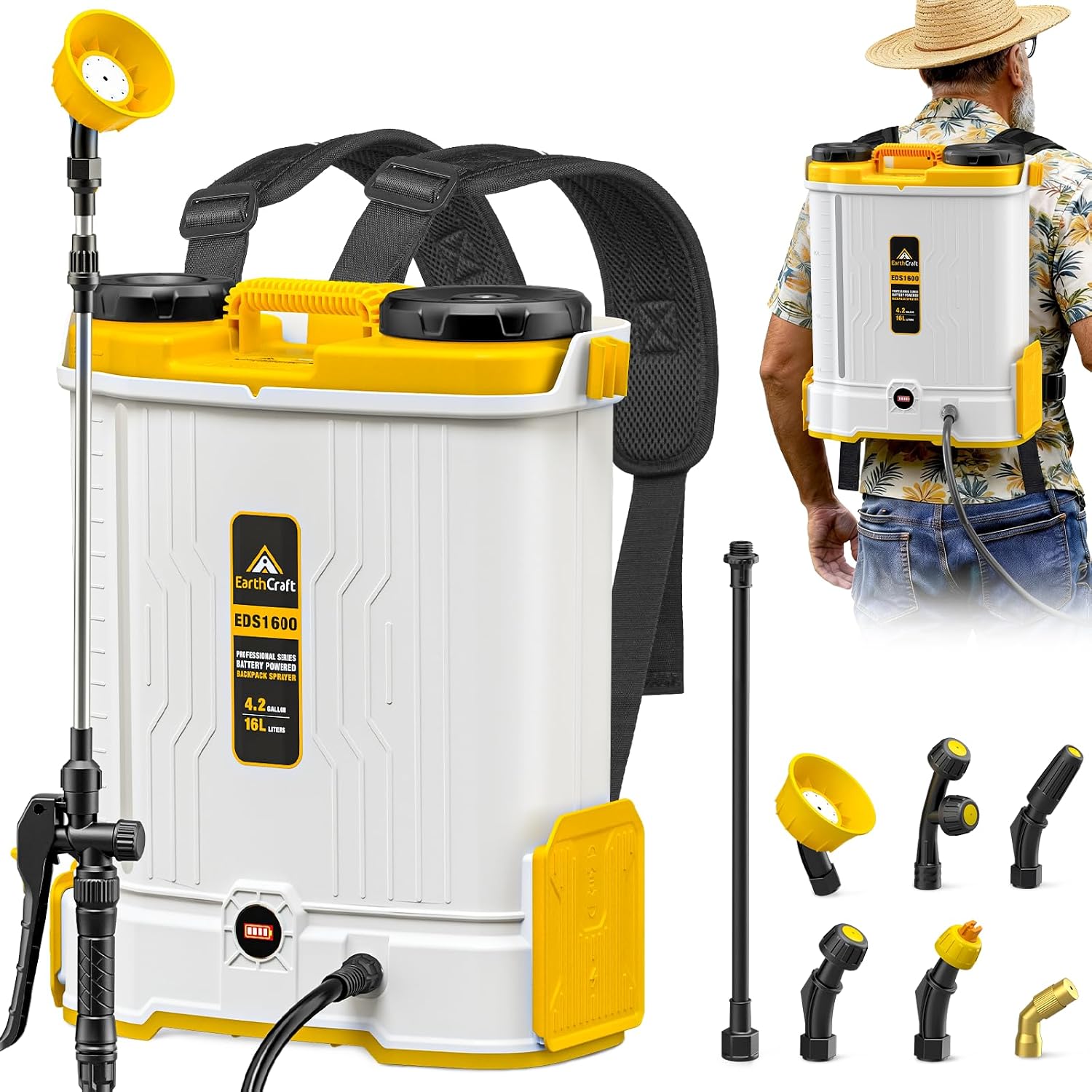 Power Tools Yard - 4.2ガロンバッテリー駆動のバックパックスプレーヤー、DeWalt 20Vバッテリー対応（本体のみ）、混合システム搭載、芝生、庭、ヤード用の6つのスプレーノズル付きバックパックガーデンスプレーヤー